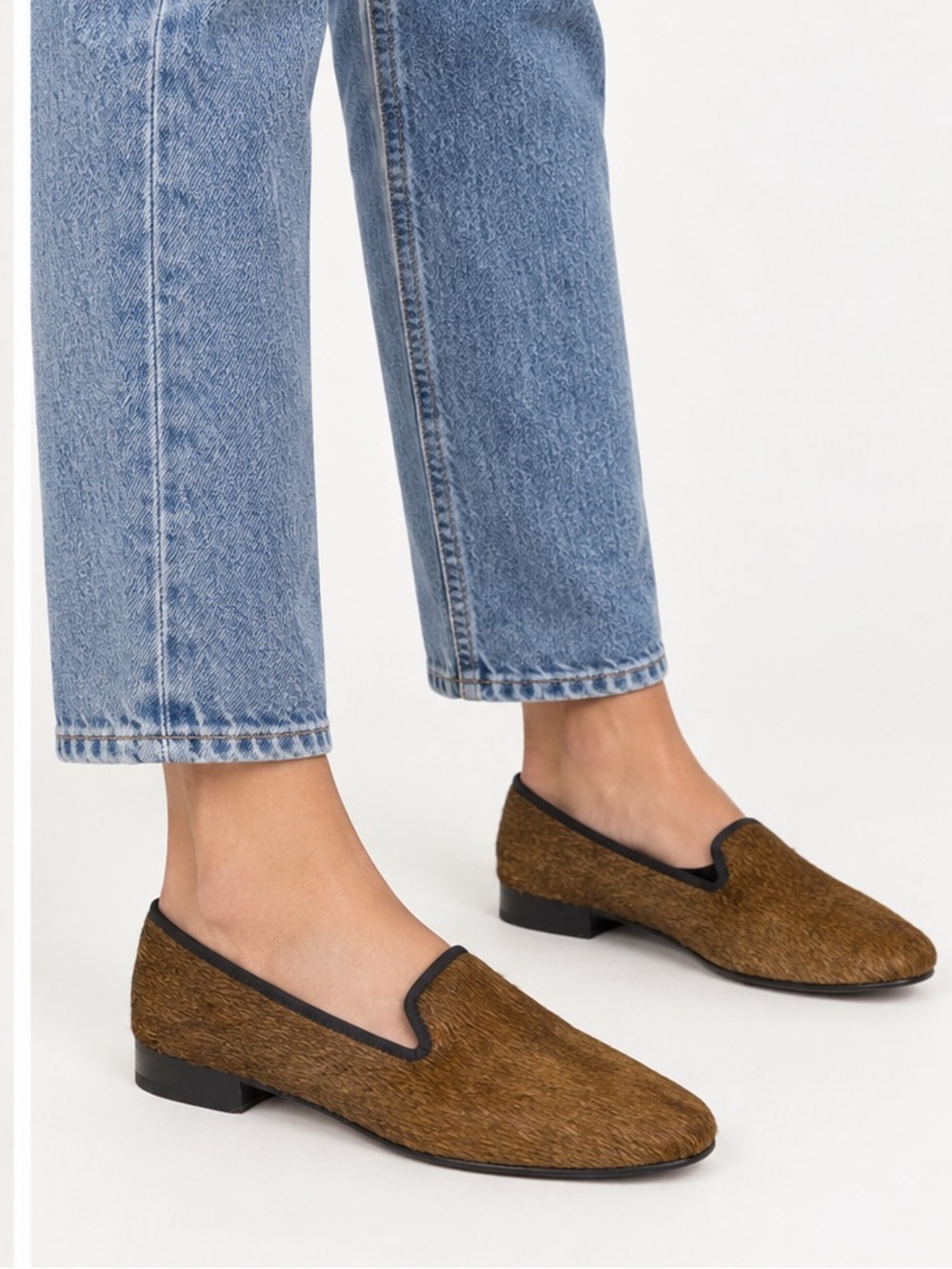 CELINE ponyhair loafers in brown. Made in Italy.